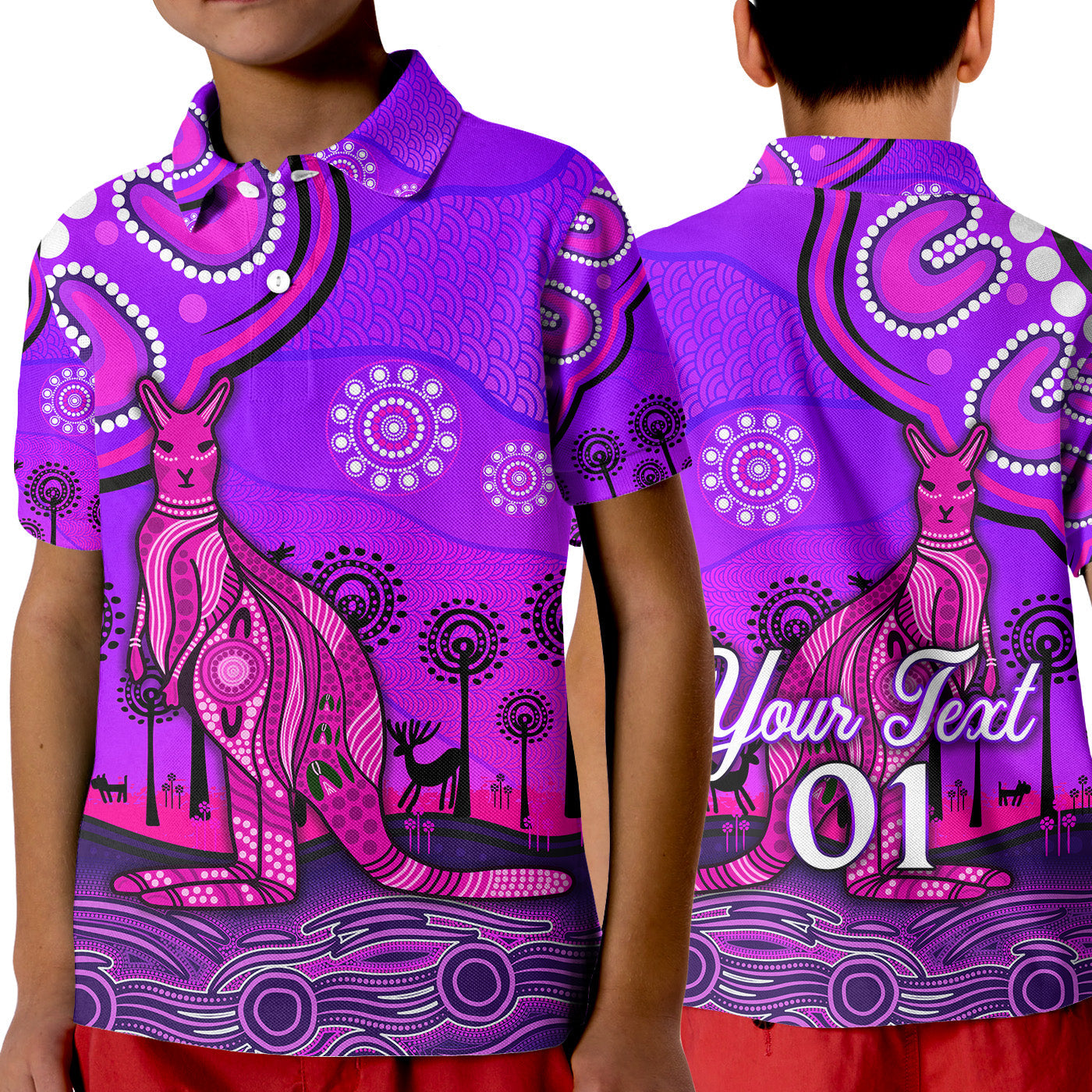 custom-personalised-aboriginal-art-kangaroo-polo-shirt-kid-indigenous-unique-vibes-purple
