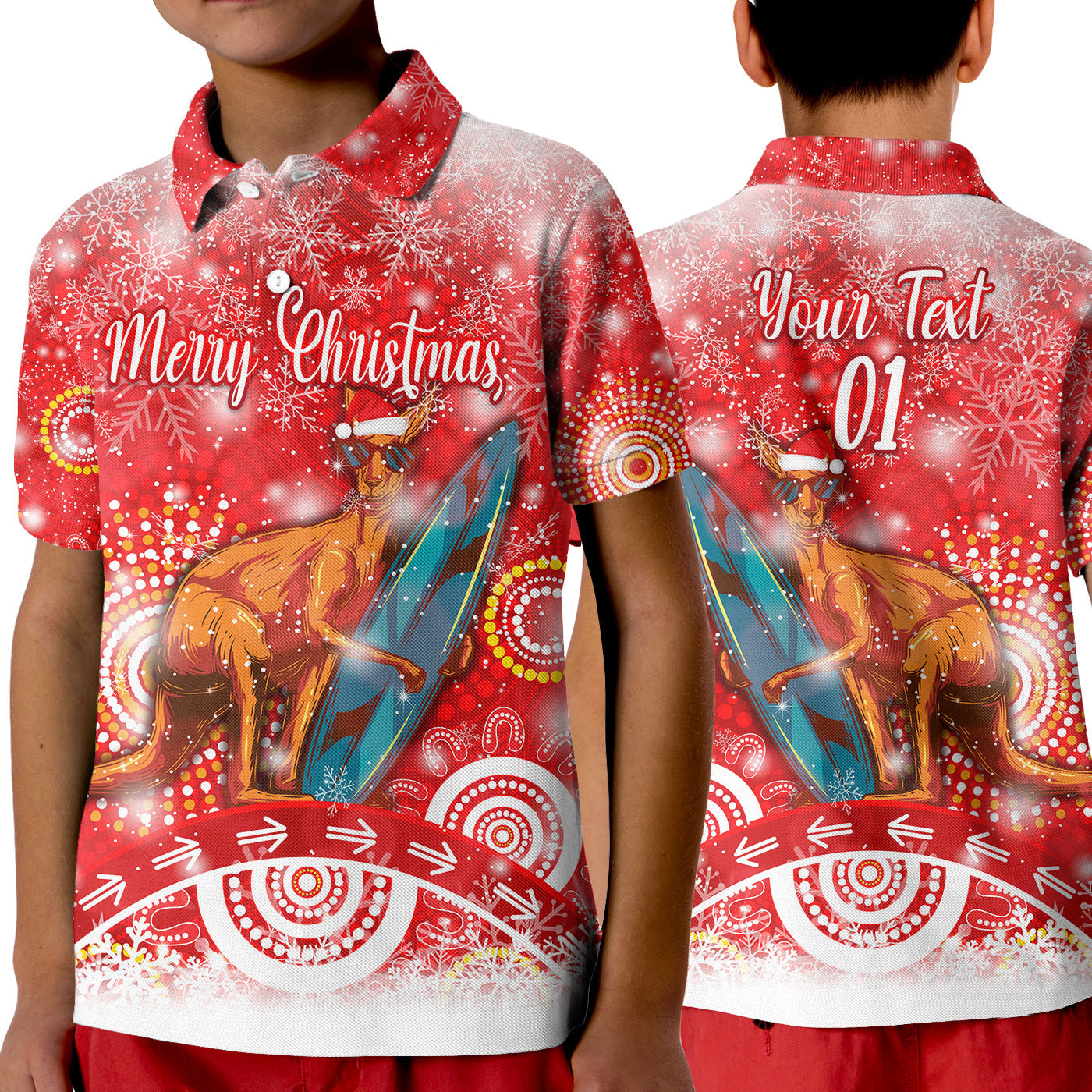 custom-personalised-australia-kangaroo-christmas-polo-shirt-kid-original-style-red