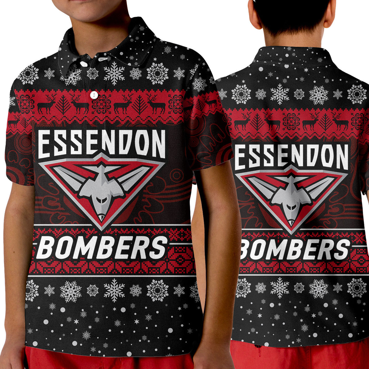essendon-bombers-polo-shirt-kid-christmas-simple-style-black