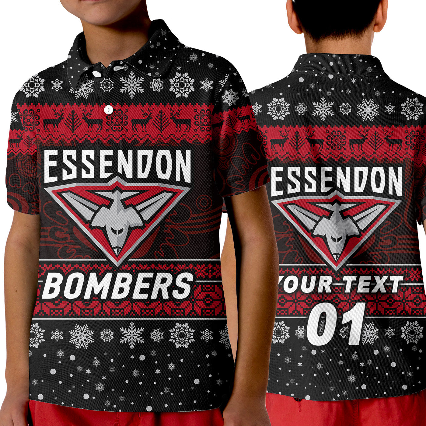 custom-personalised-essendon-bombers-polo-shirt-kid-christmas-simple-style-black