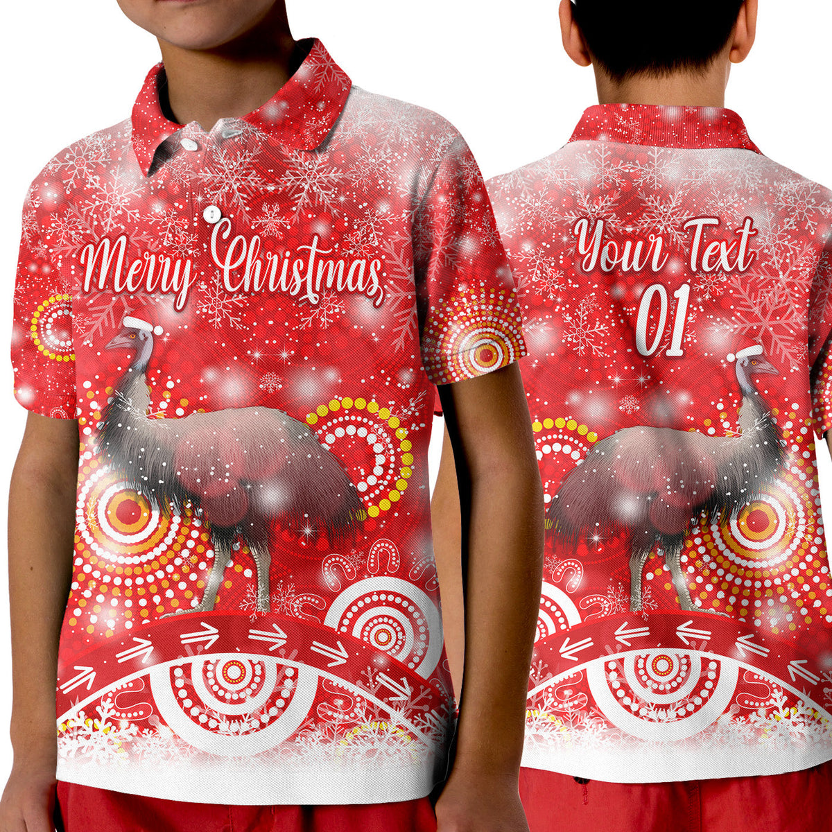 custom-personalised-australian-emu-christmas-polo-shirt-kid-original-style-red