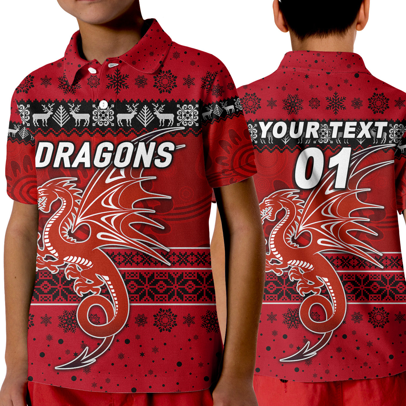 custom-personalised-st-george-illawarra-dragons-polo-shirt-kid-christmas-simple-style-red