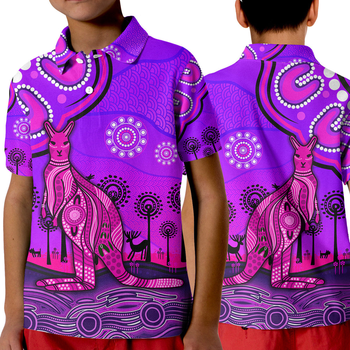 aboriginal-art-kangaroo-polo-shirt-kid-indigenous-unique-vibes-purple