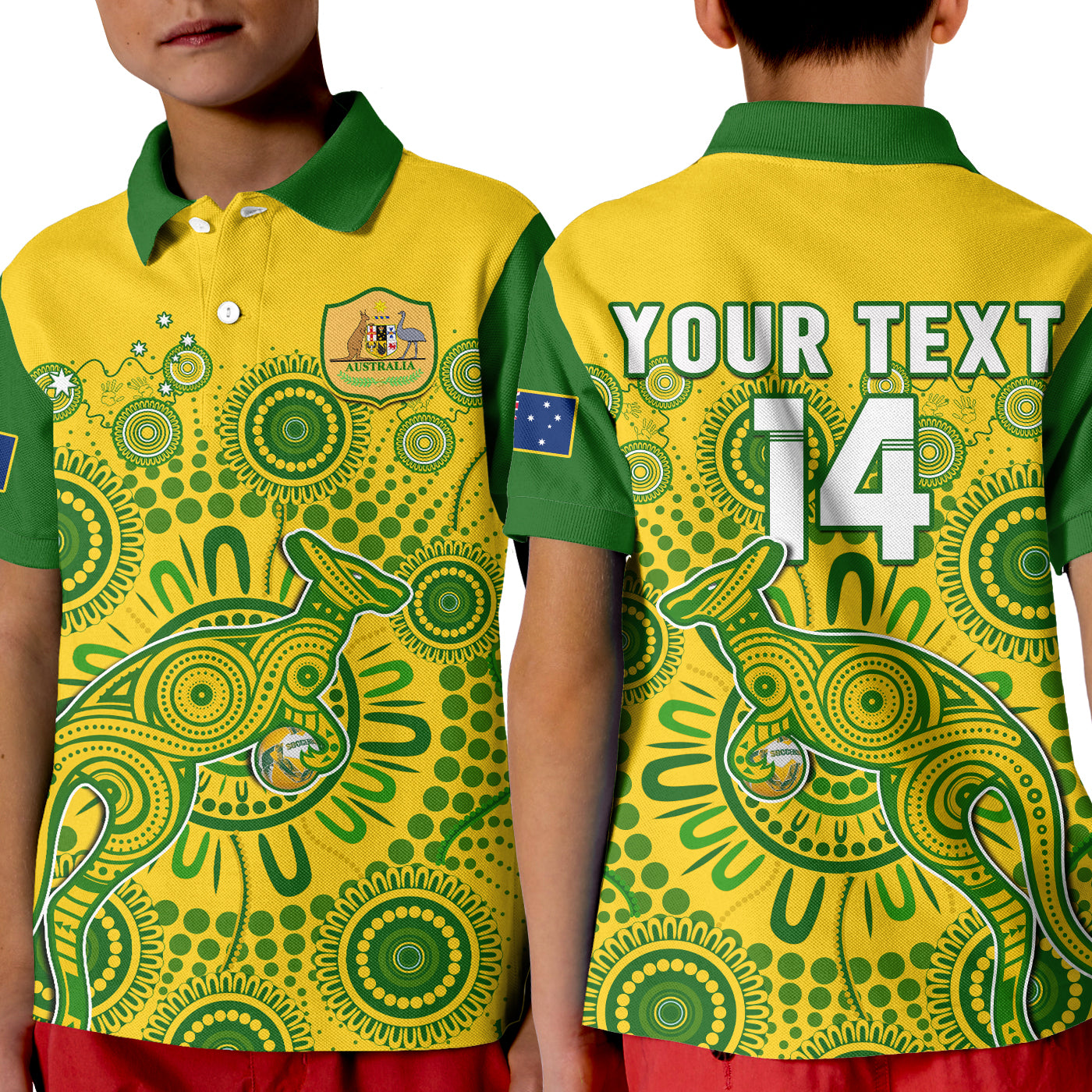 (Custom Text And Number) Australia Soccer Polo Shirt Socceroos Kangaroo Aussie Indigenous National Color LT14