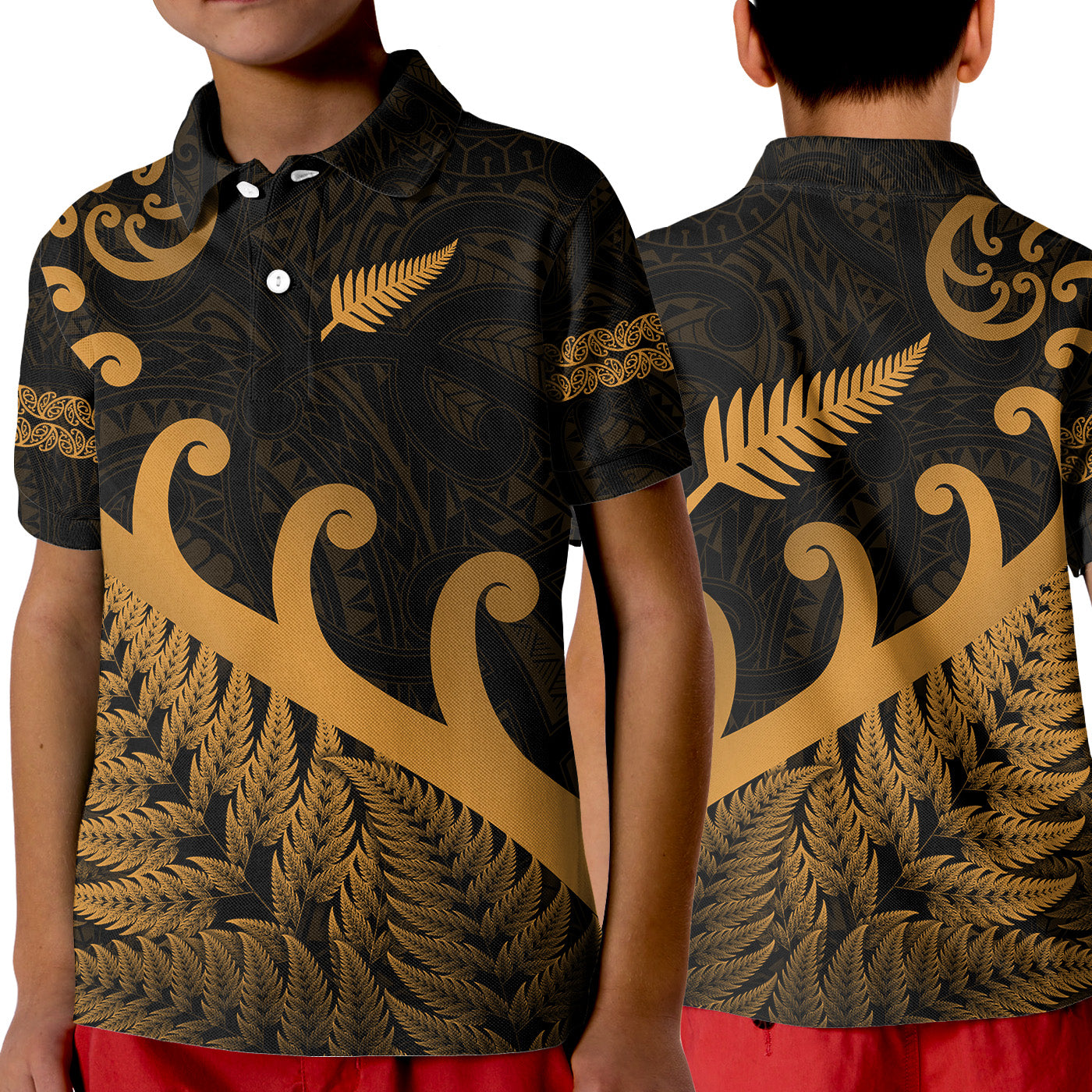 new-zealand-rugby-maori-polo-shirt-kid-silver-fern-koru-vibes-gold