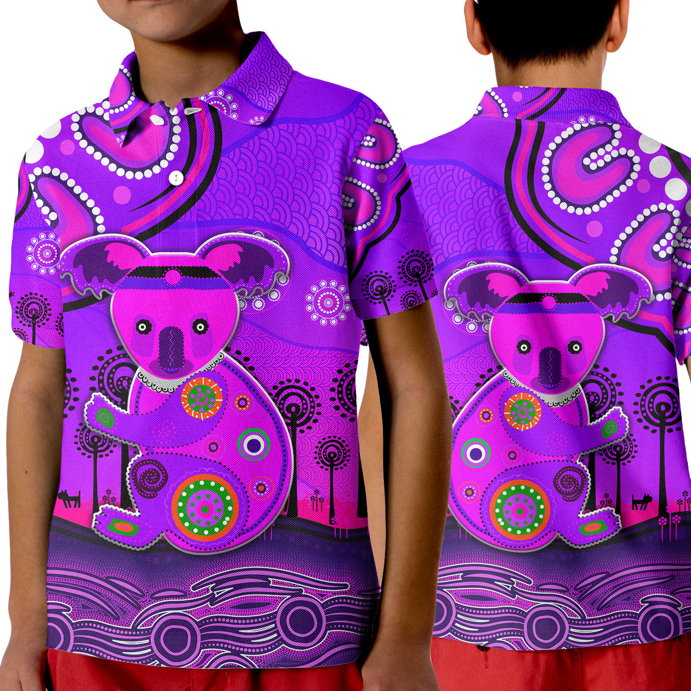 aboriginal-art-koala-polo-shirt-kid-indigenous-unique-vibes-purple