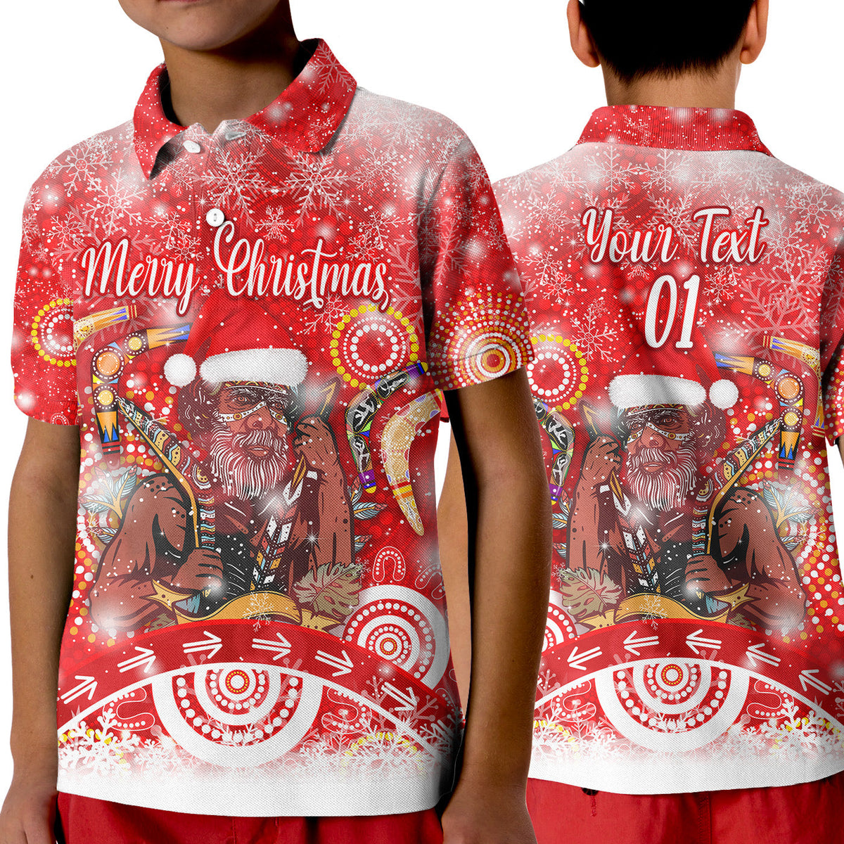 custom-personalised-australia-boomerang-indigenous-vibes-christmas-polo-shirt-kid-original-style-red