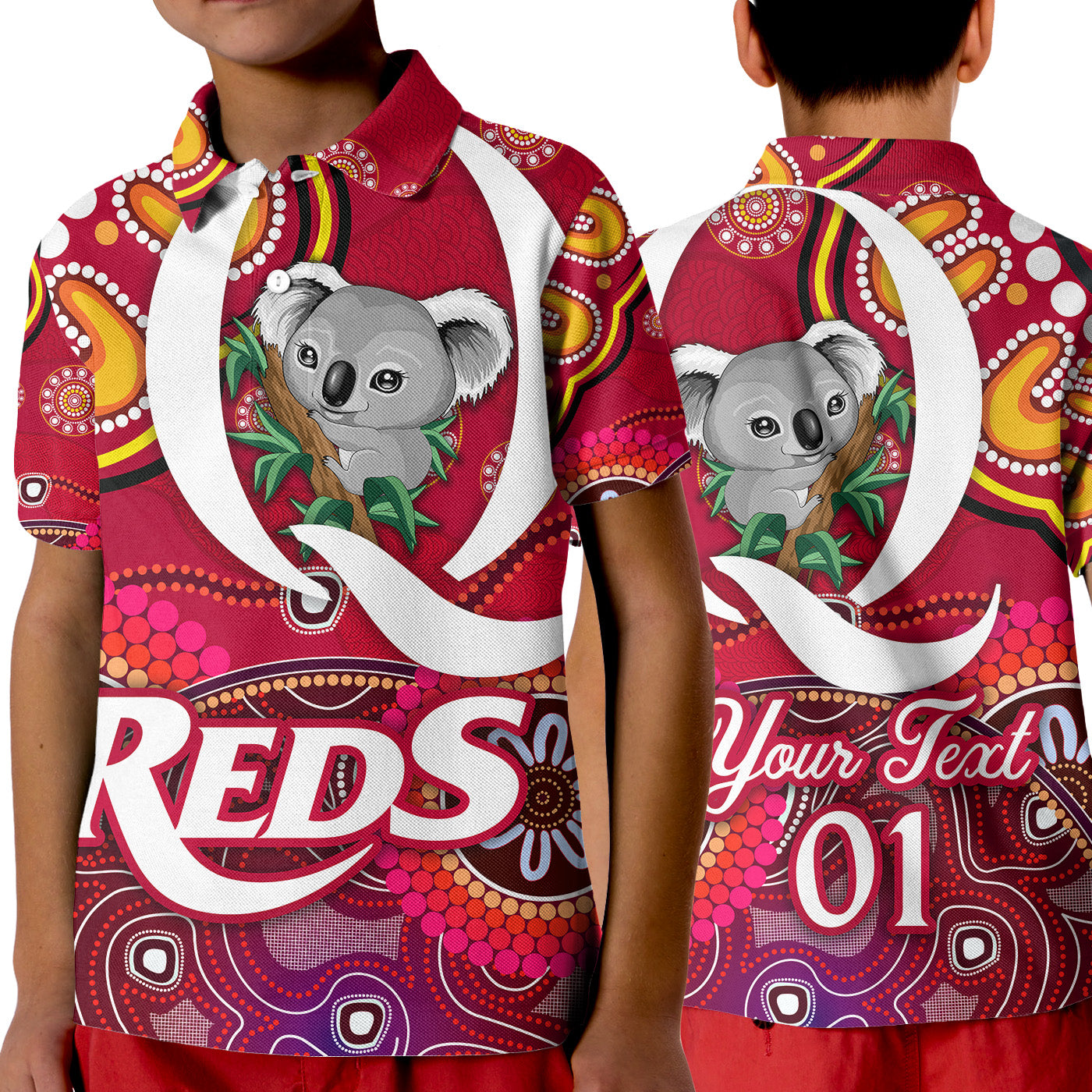 custom-personalised-queensland-reds-aboriginal-polo-shirt-kid-koala-indigenous-vibes