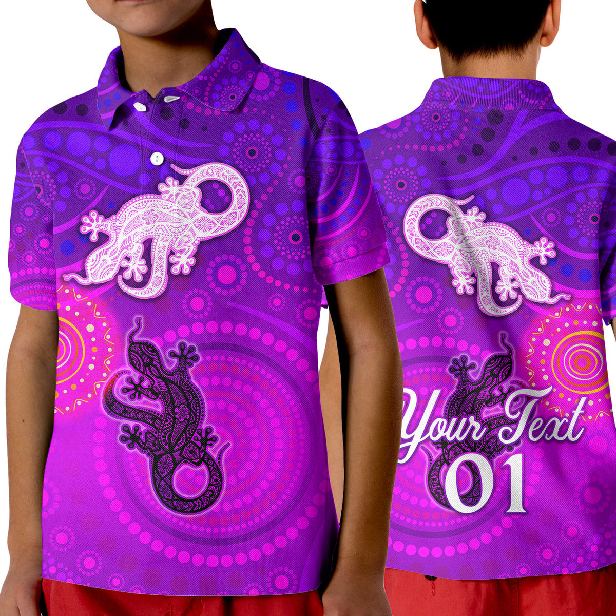 custom-personalised-aboriginal-art-lizards-polo-shirt-kid-indigenous-unique-vibes