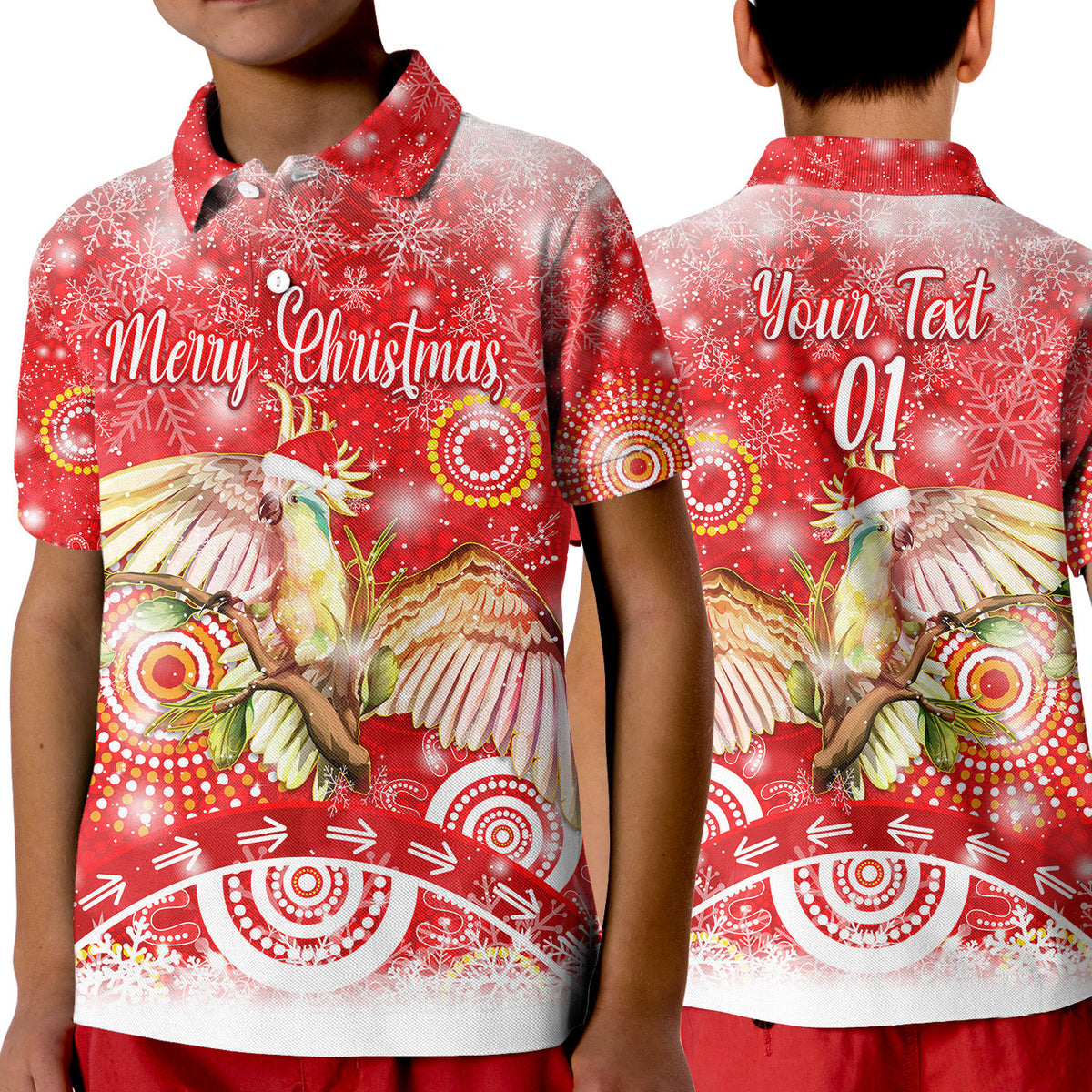 custom-personalised-australia-cockatoo-christmas-polo-shirt-kid-original-style-red