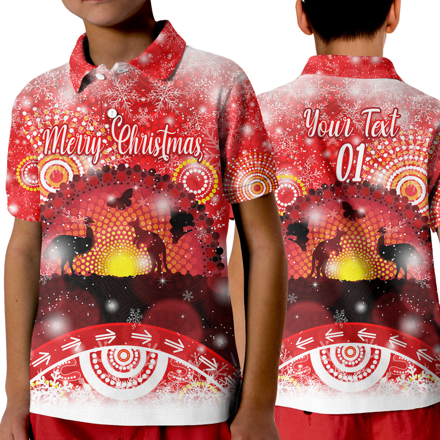 custom-personalised-australia-indigenous-flag-christmas-polo-shirt-kid-original-style-red
