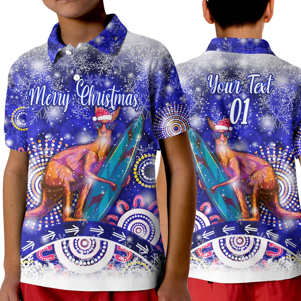 custom-personalised-australian-kangaroo-christmas-polo-shirt-kid-original-style-blue