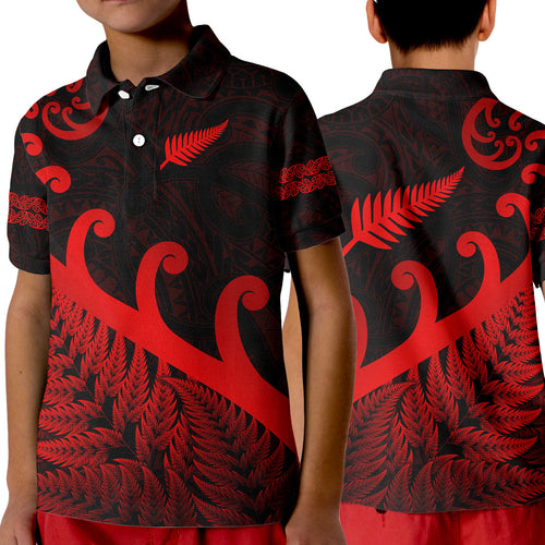 new-zealand-rugby-maori-polo-shirt-kid-silver-fern-koru-vibes-red