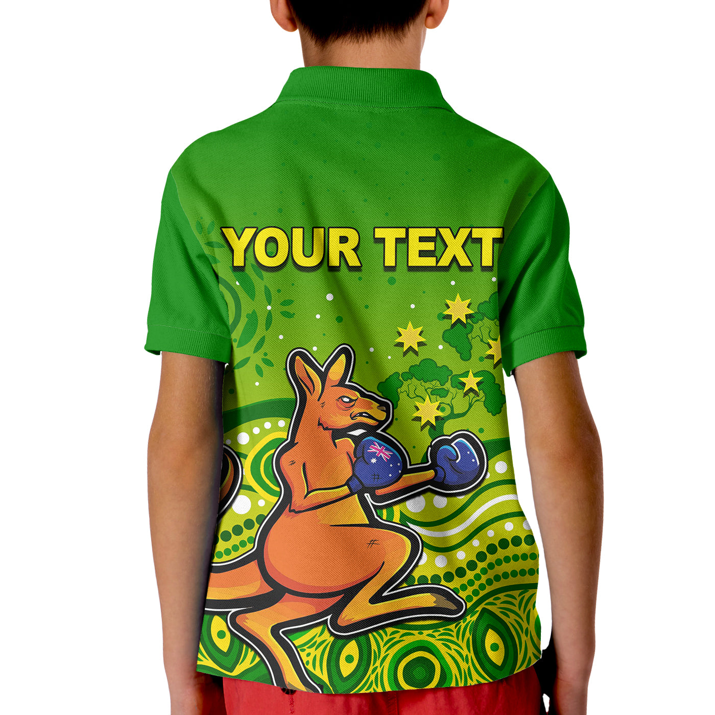 (Custom Personalised) Kangaroo Boxing Polo Shirt KID Aboriginal LT6