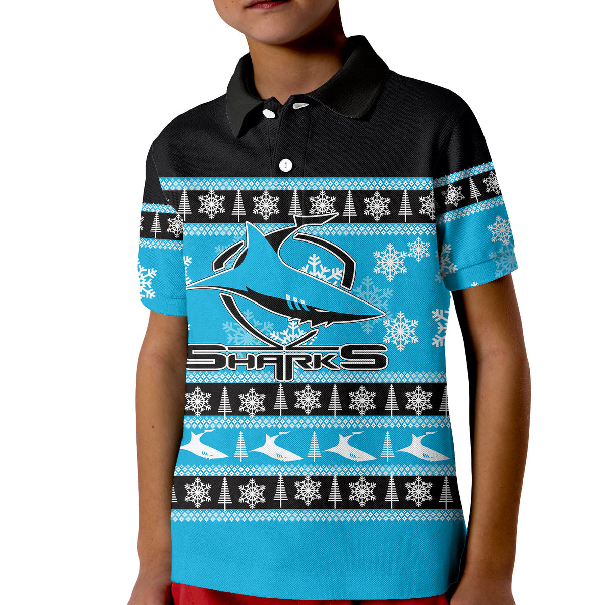 cronulla-sutherland-sharks-polo-shirt-kid-christmas-2021