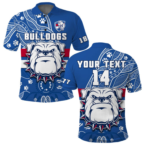 custom-text-and-number-bulldogs-football-polo-shirt-scraggers-1877-aboriginal-dot-painting-newest-version