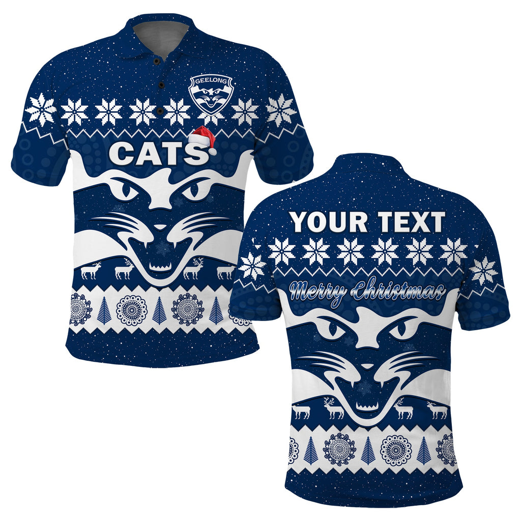 custom-personalised-cats-football-christmas-polo-shirt-geelong-aboriginal-painting