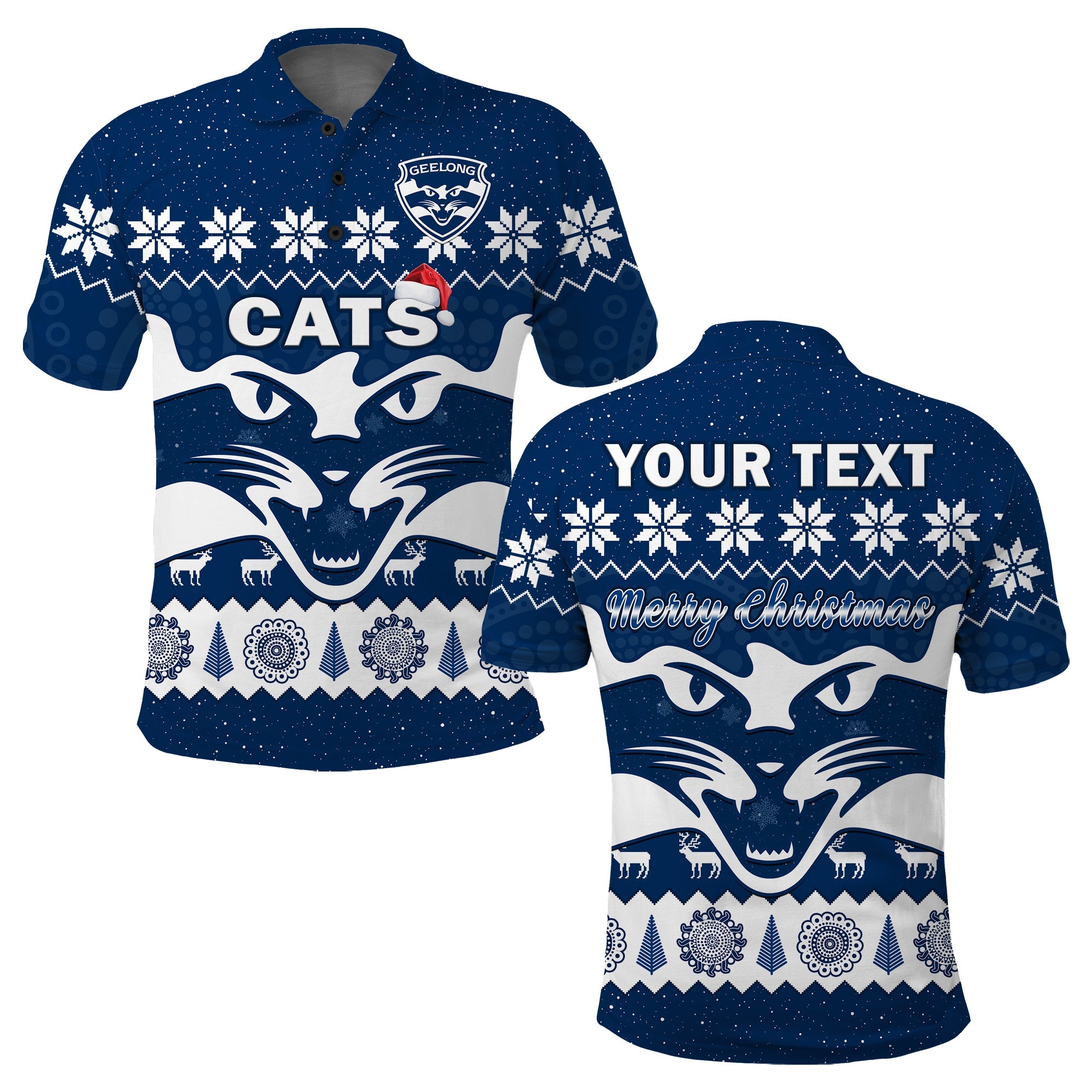 custom-personalised-cats-football-christmas-polo-shirt-geelong-aboriginal-painting