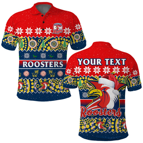custom-personalised-sydney-roosters-christmas-polo-shirt-easts-aboriginal-art-merry-xmas
