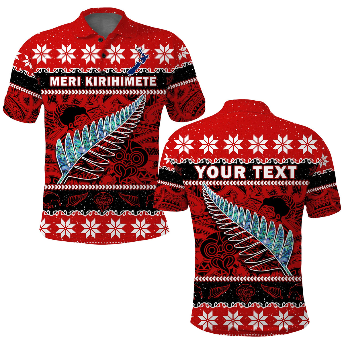 custom-personalised-new-zealand-christmas-polo-shirt-paua-shell-silver-fern-meri-kirihimete
