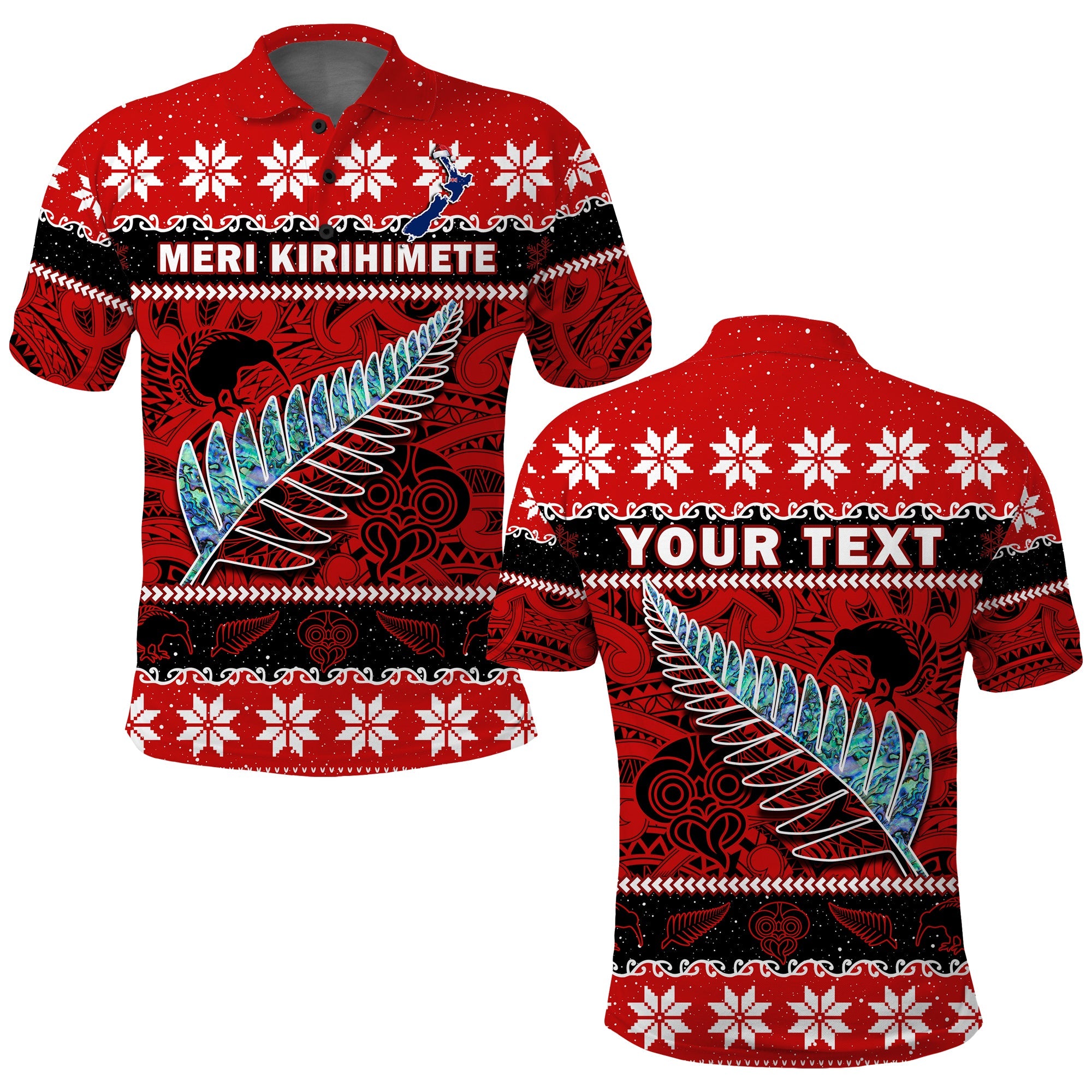 custom-personalised-new-zealand-christmas-polo-shirt-paua-shell-silver-fern-meri-kirihimete