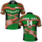 custom-text-and-number-rabbitohs-rugby-polo-shirt-souths-1908-aboriginal-dot-painting-go-bunnies