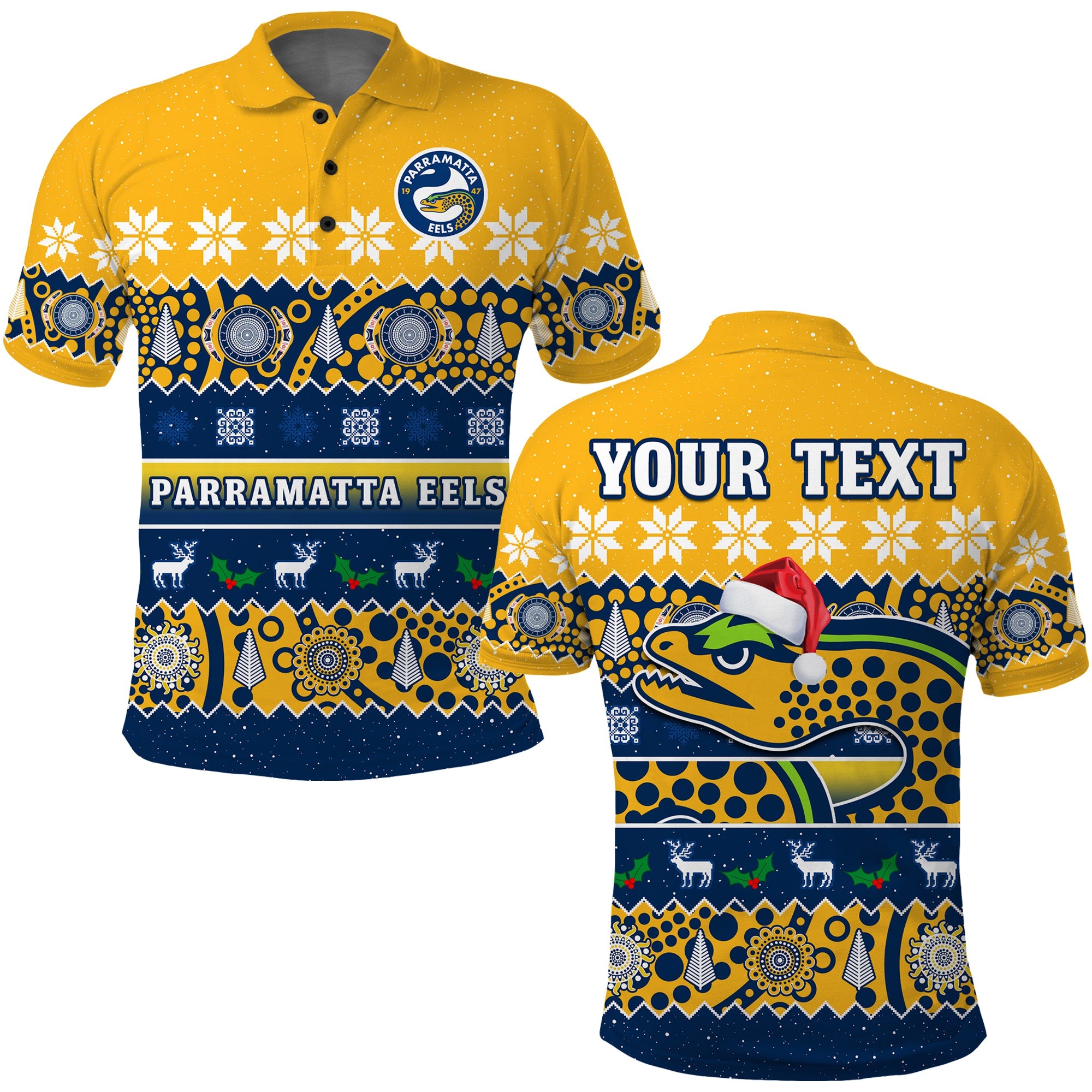 custom-personalised-parramatta-eels-christmas-polo-shirt-parra-aboriginal-art-merry-xmas