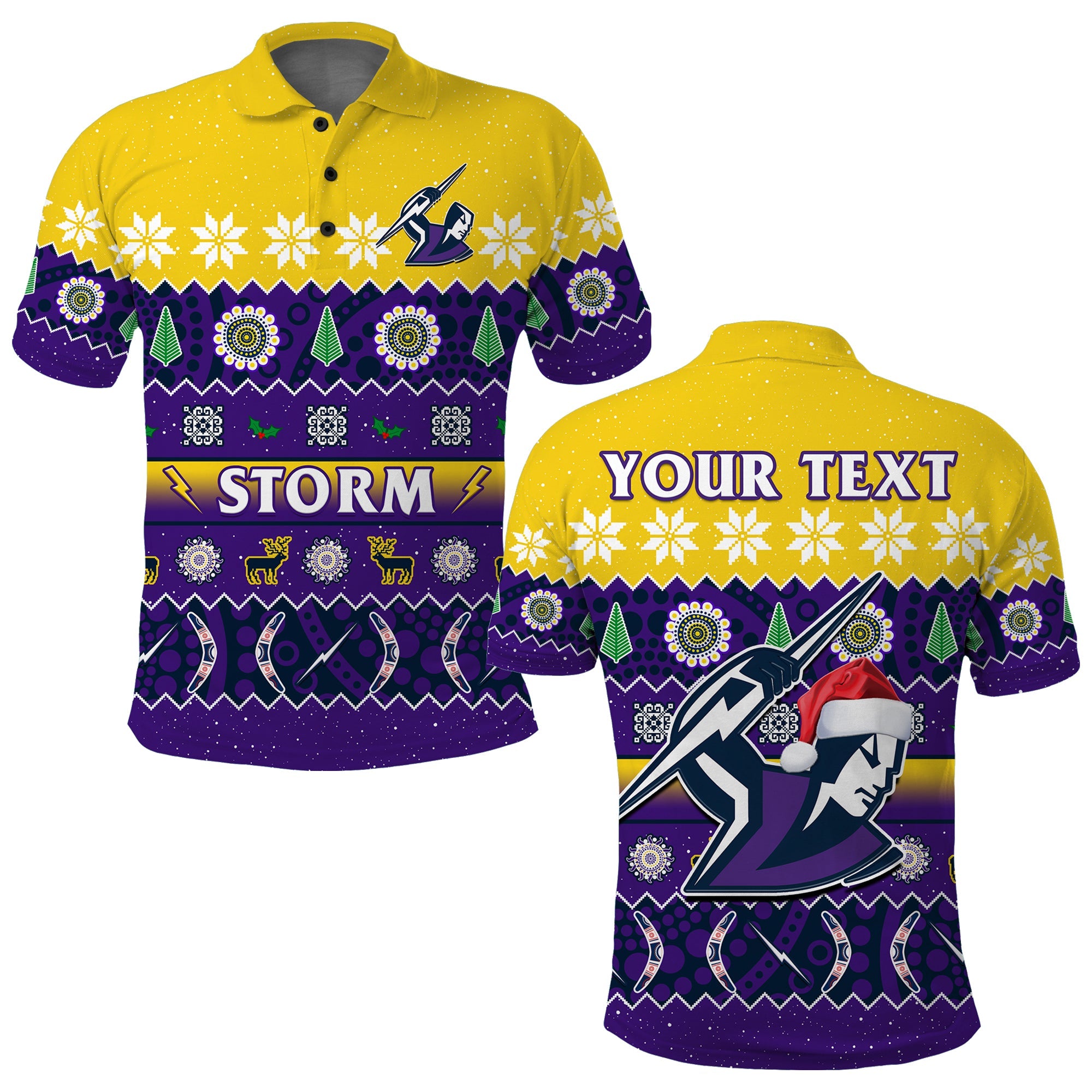 custom-personalised-melbourne-storm-christmas-polo-shirt-aboriginal-art-merry-xmas