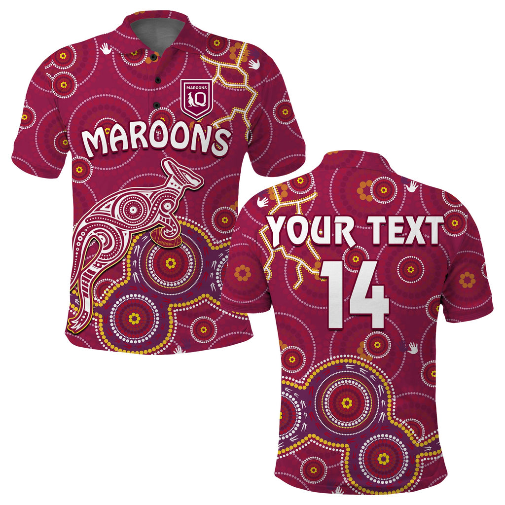 custom-text-and-number-maroons-rugby-polo-shirt-kangaroo-indigenous-pattern-unique-version