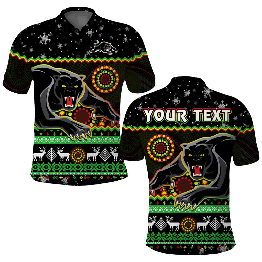 custom-personalised-panthers-christmas-polo-shirt-aboriginal-pattern-penrith-black-version