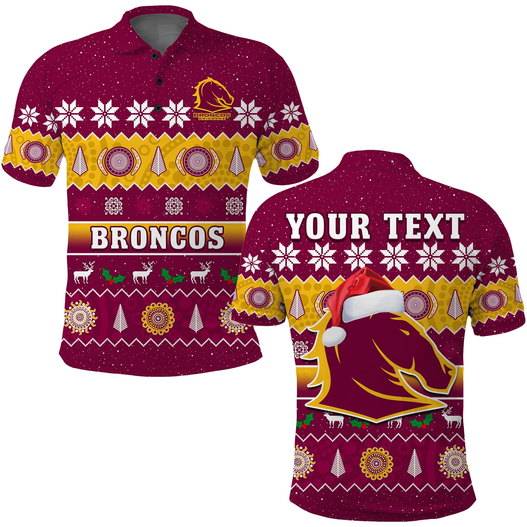 custom-personalised-broncos-christmas-polo-shirt-brisbane-aboriginal-art-merry-xmas