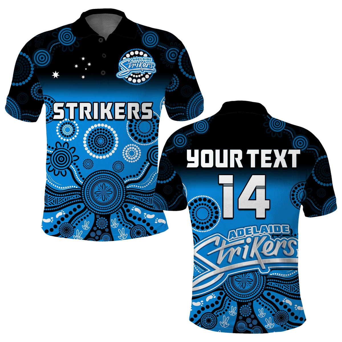 custom-text-and-number-adelaide-strikers-polo-shirt-gradient-aboriginal-dot-painting