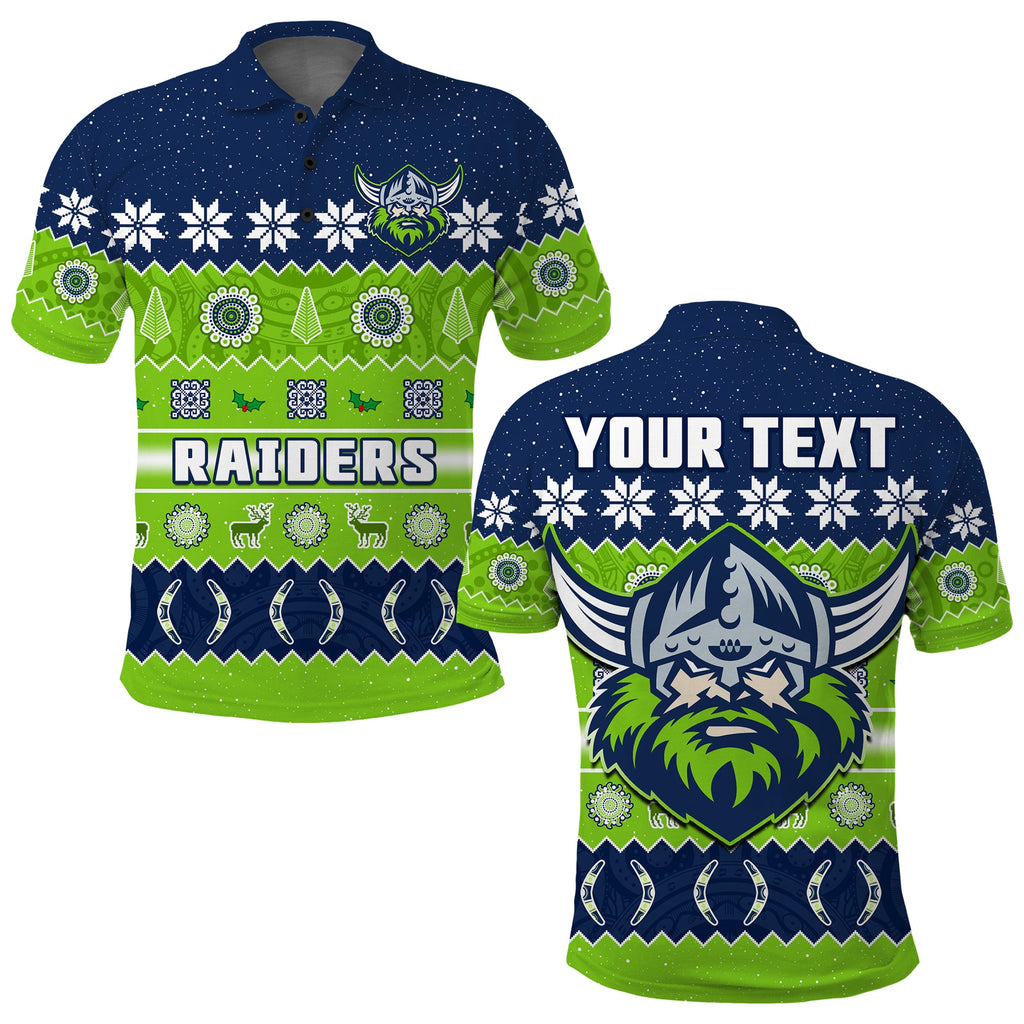 custom-personalised-raiders-christmas-polo-shirt-the-green-machine-aboriginal-art-merry-xmas