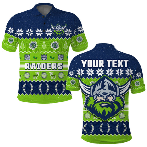 custom-personalised-raiders-christmas-polo-shirt-the-green-machine-aboriginal-art-merry-xmas