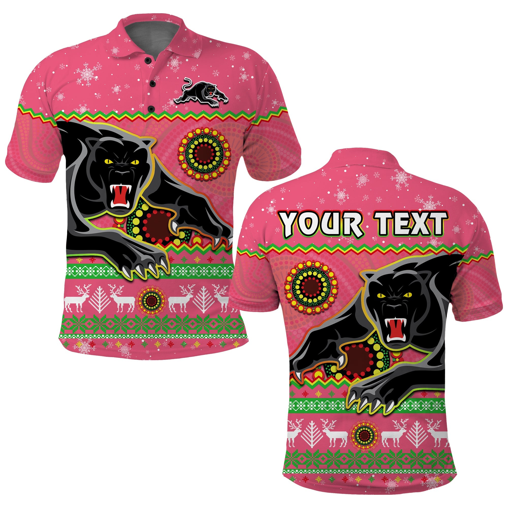 custom-personalised-panthers-christmas-polo-shirt-aboriginal-pattern-penrith-pink-version