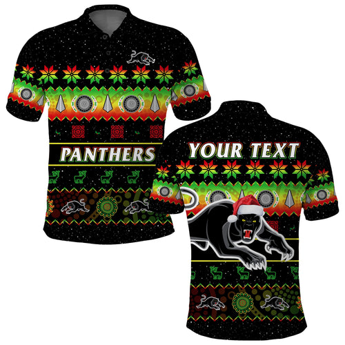 custom-personalised-penrith-panthers-christmas-polo-shirt-the-riff-aboriginal-art-merry-xmas