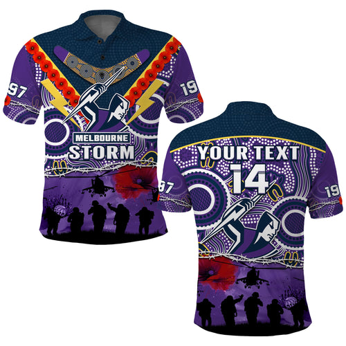 custom-text-and-number-melbourne-storm-rugby-anzac-polo-shirt-indigenous-poppy-australian-army