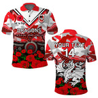 custom-text-and-number-dragons-rugby-anzac-2023-polo-shirt-aboriginal-mix-poppy-lest-we-forget