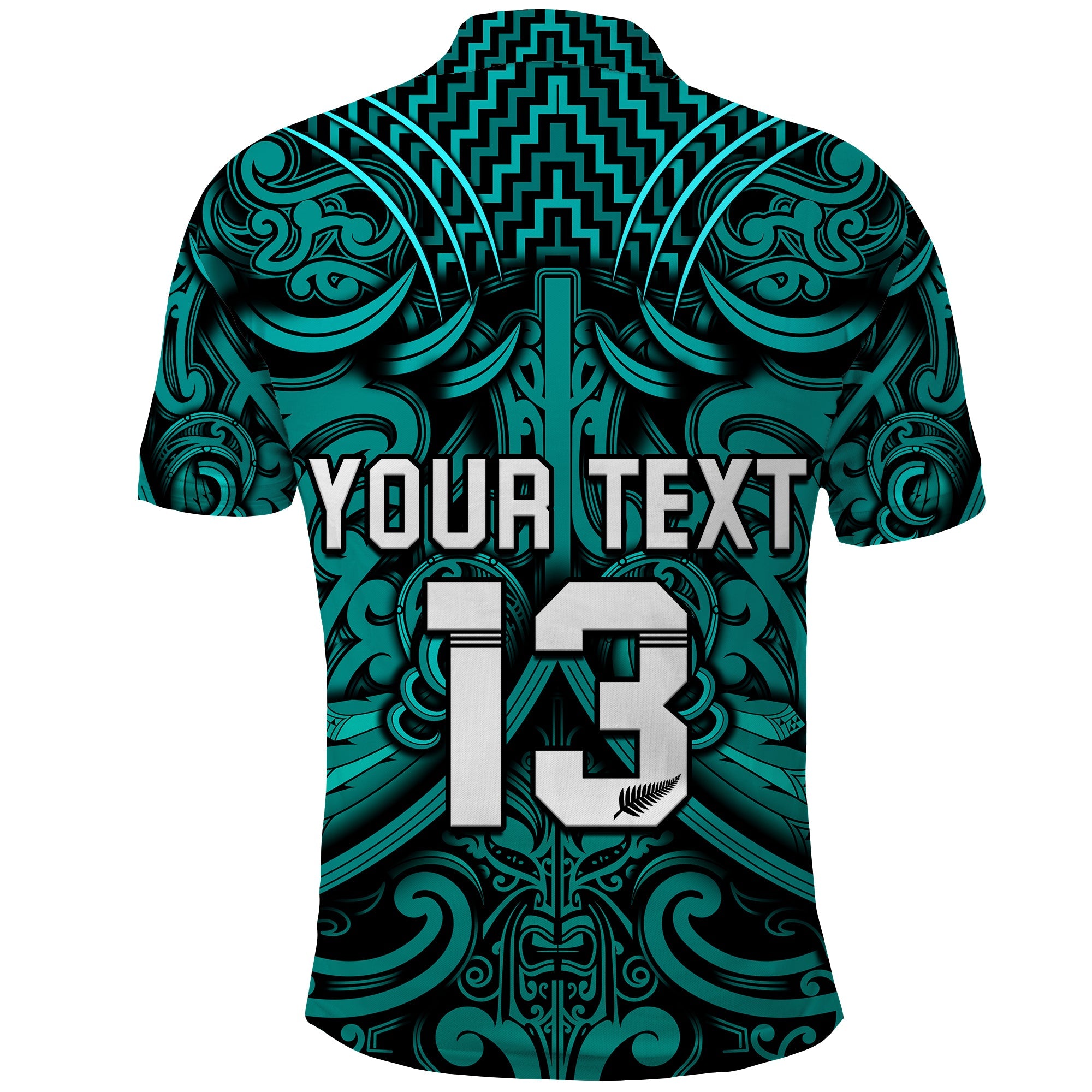 custom-text-and-number-new-zealand-silver-fern-rugby-polo-shirt-all-black-turquoise-nz-maori-pattern