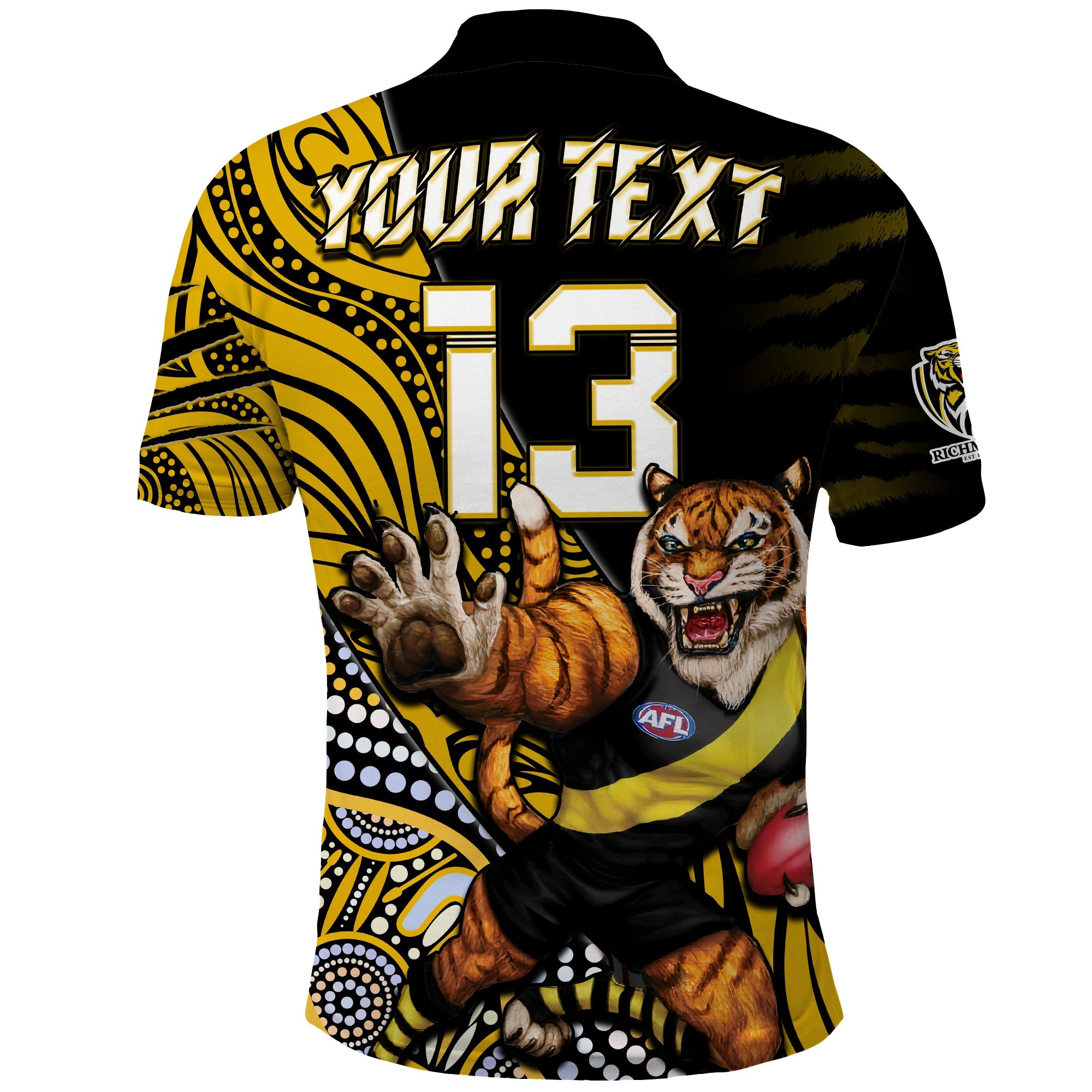 custom-text-and-number-richmond-football-polo-shirt-aboriginal-go-the-tigers-mascot