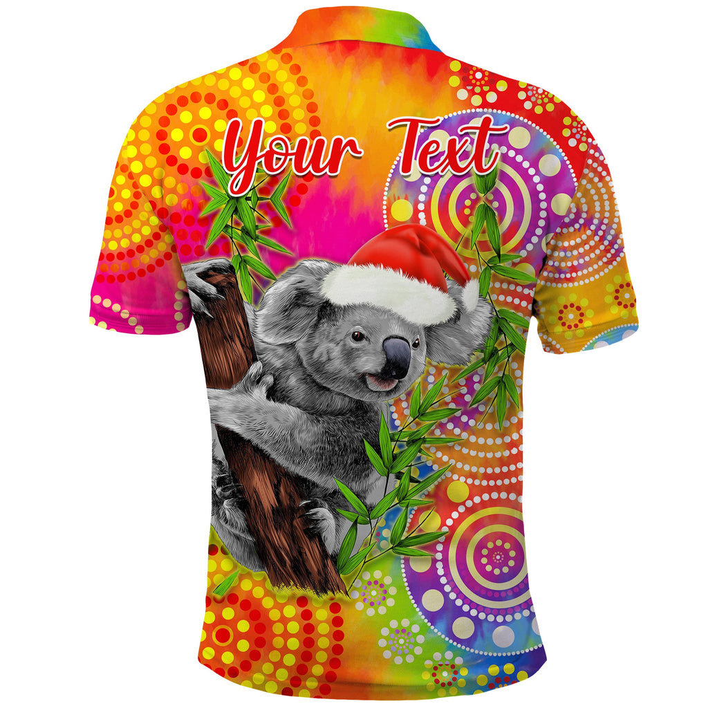 custom-personalised-australia-koala-aboriginal-polo-shirt-rainbow-tie-dye-merry-christmas