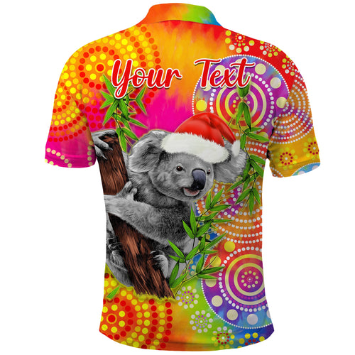 custom-personalised-australia-koala-aboriginal-polo-shirt-rainbow-tie-dye-merry-christmas