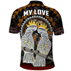 custom-personalised-australia-valentine-polo-shirt-aboriginal-couple-cockatoos-my-love