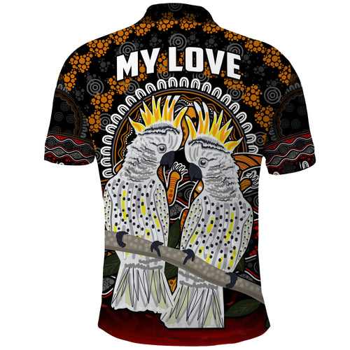 custom-personalised-australia-valentine-polo-shirt-aboriginal-couple-cockatoos-my-love