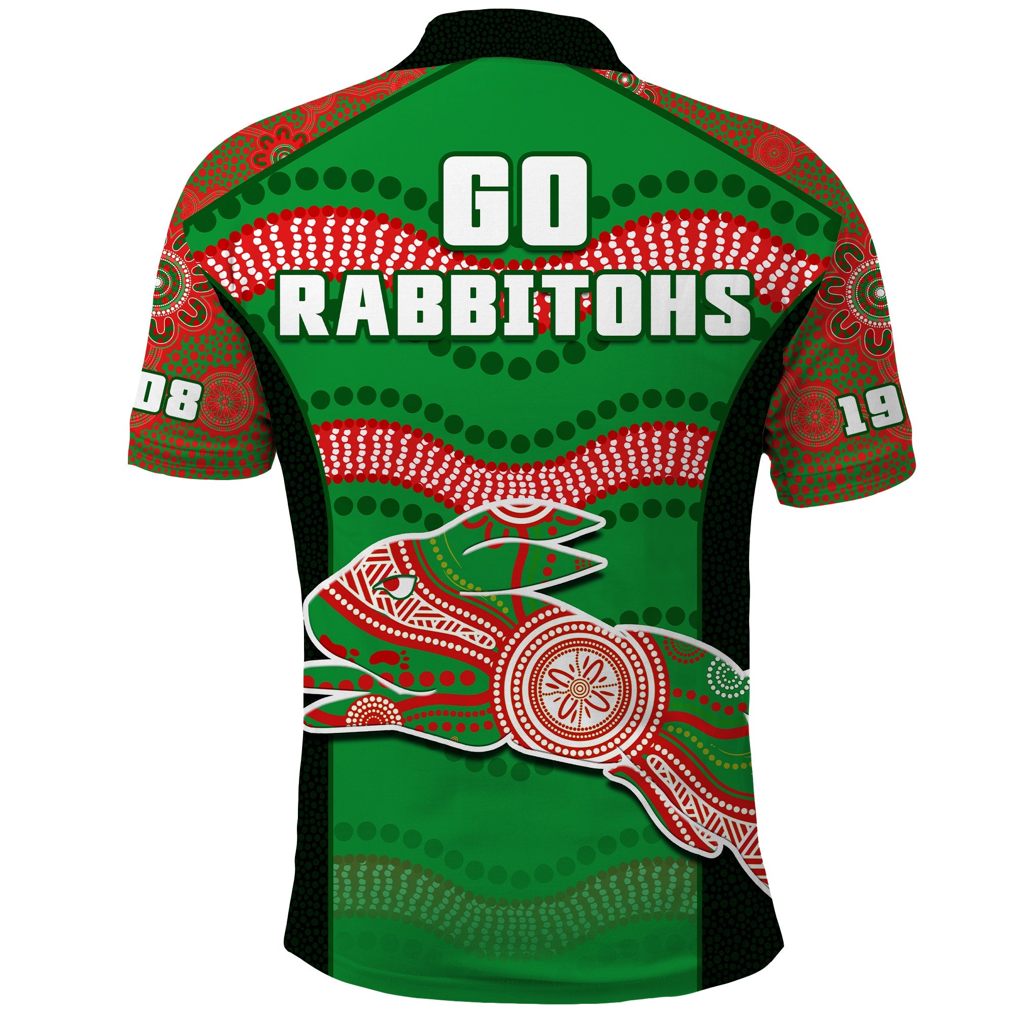rabbitohs-rugby-polo-shirt-souths-1908-aboriginal-dot-painting-go-bunnies