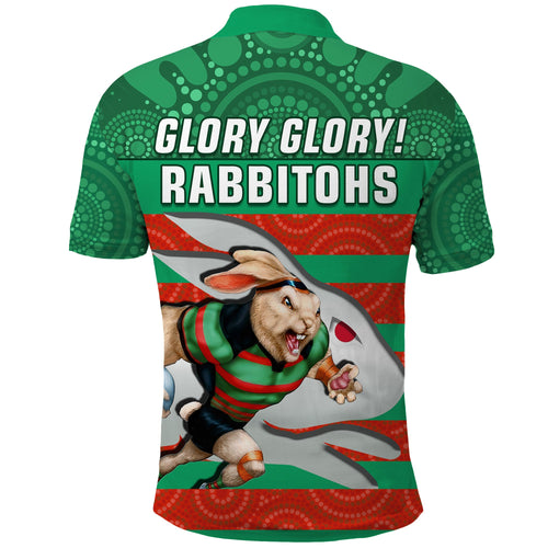 rabbitohs-rugby-polo-shirt-aboriginal-dot-painting-glory-glory-sporty-style