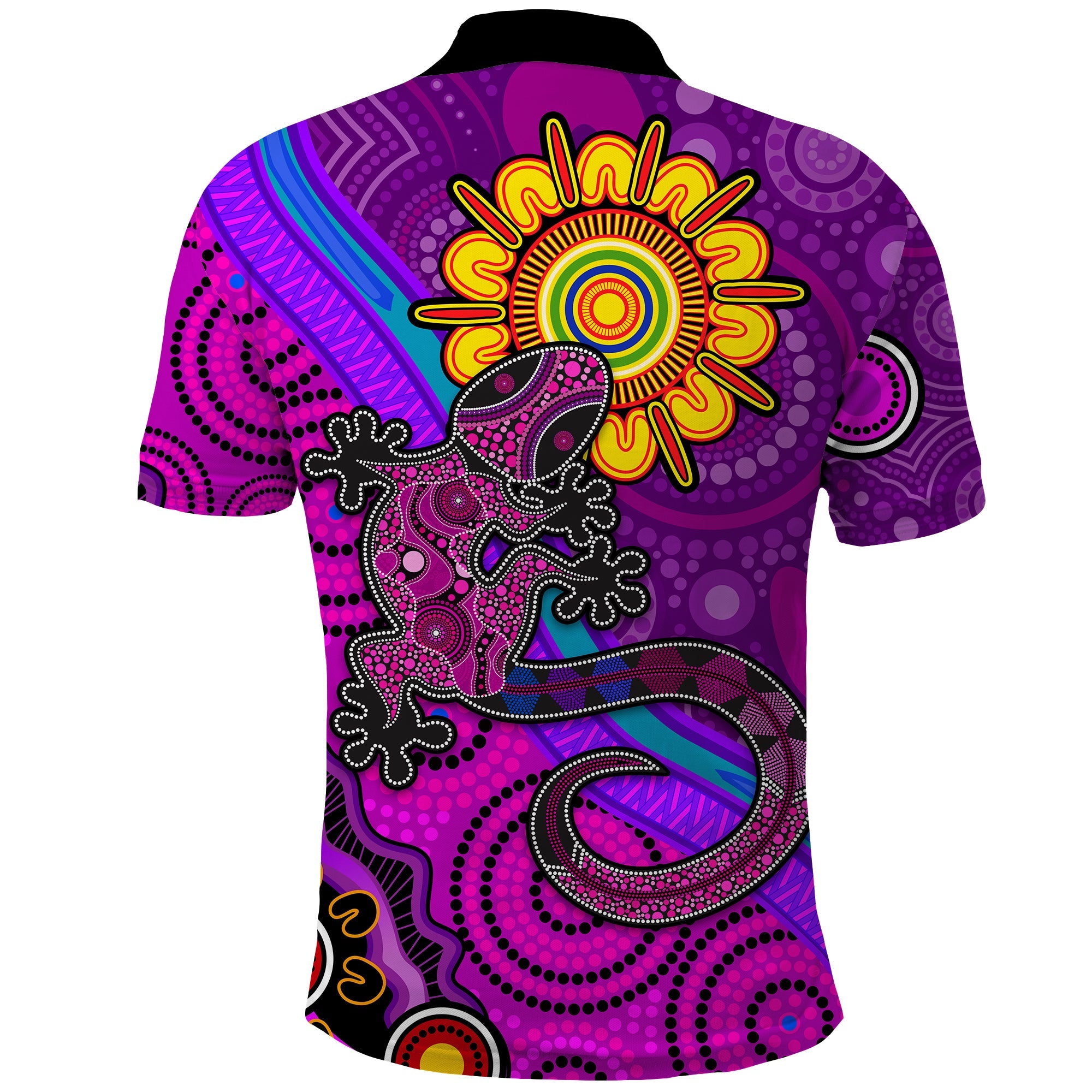 australia-lizard-and-sun-polo-shirt-aboriginal-art-purple