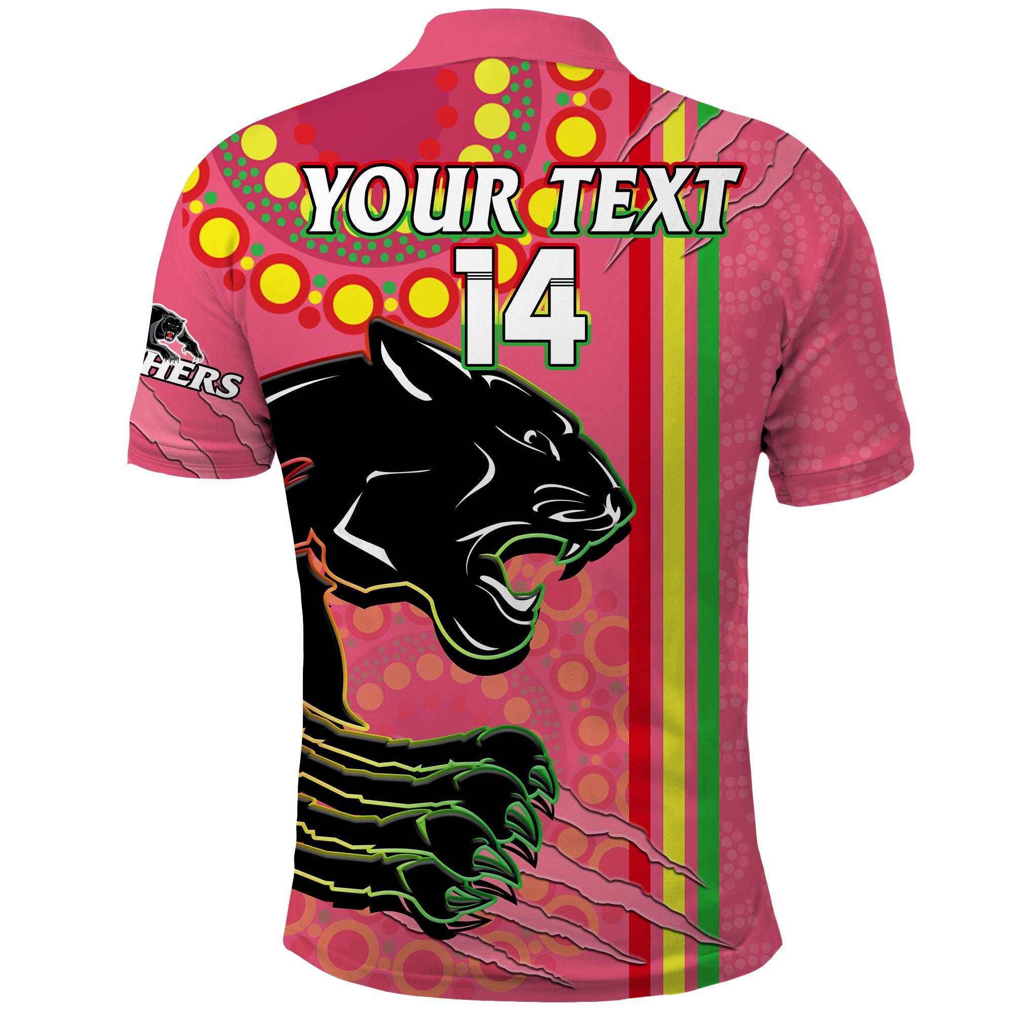 custom-text-and-number-panthers-rugby-polo-shirt-the-mountain-men-aboriginal-art-dynamic-pink-version