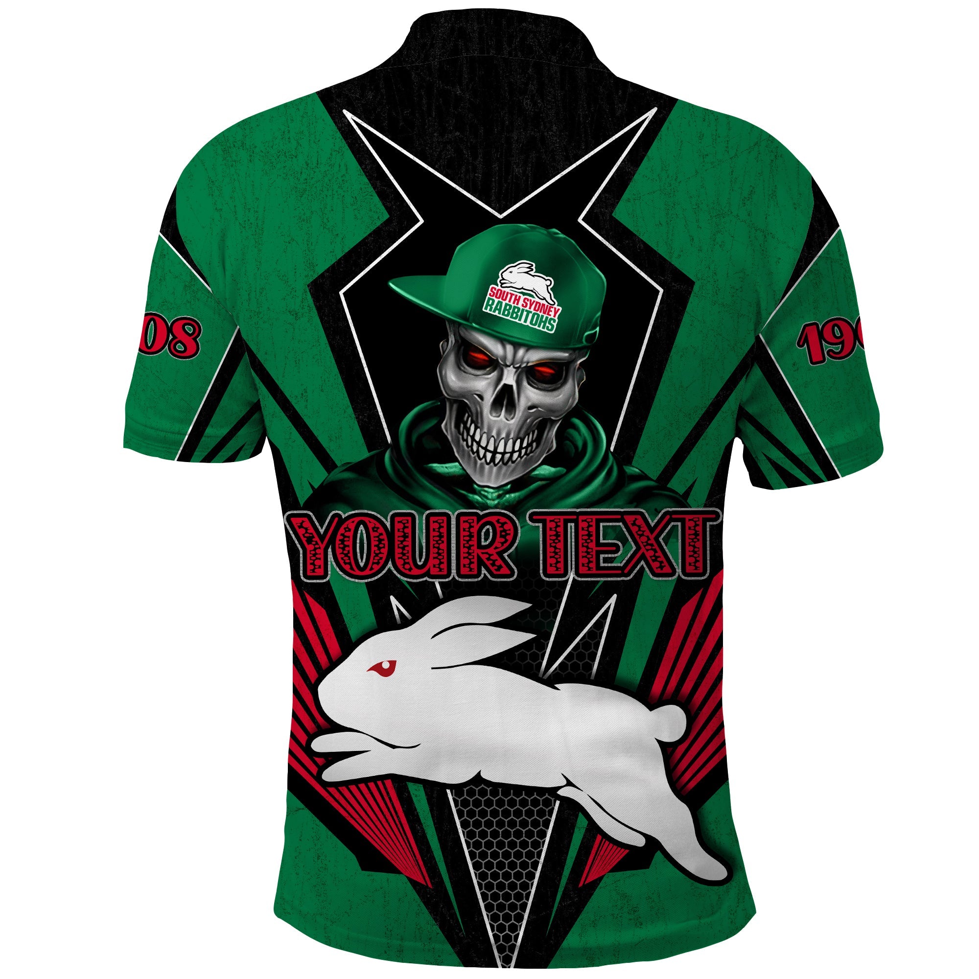 custom-personalised-rabbitohs-rugby-polo-shirt-mascot-south-sydney-since-1908-cool-skull