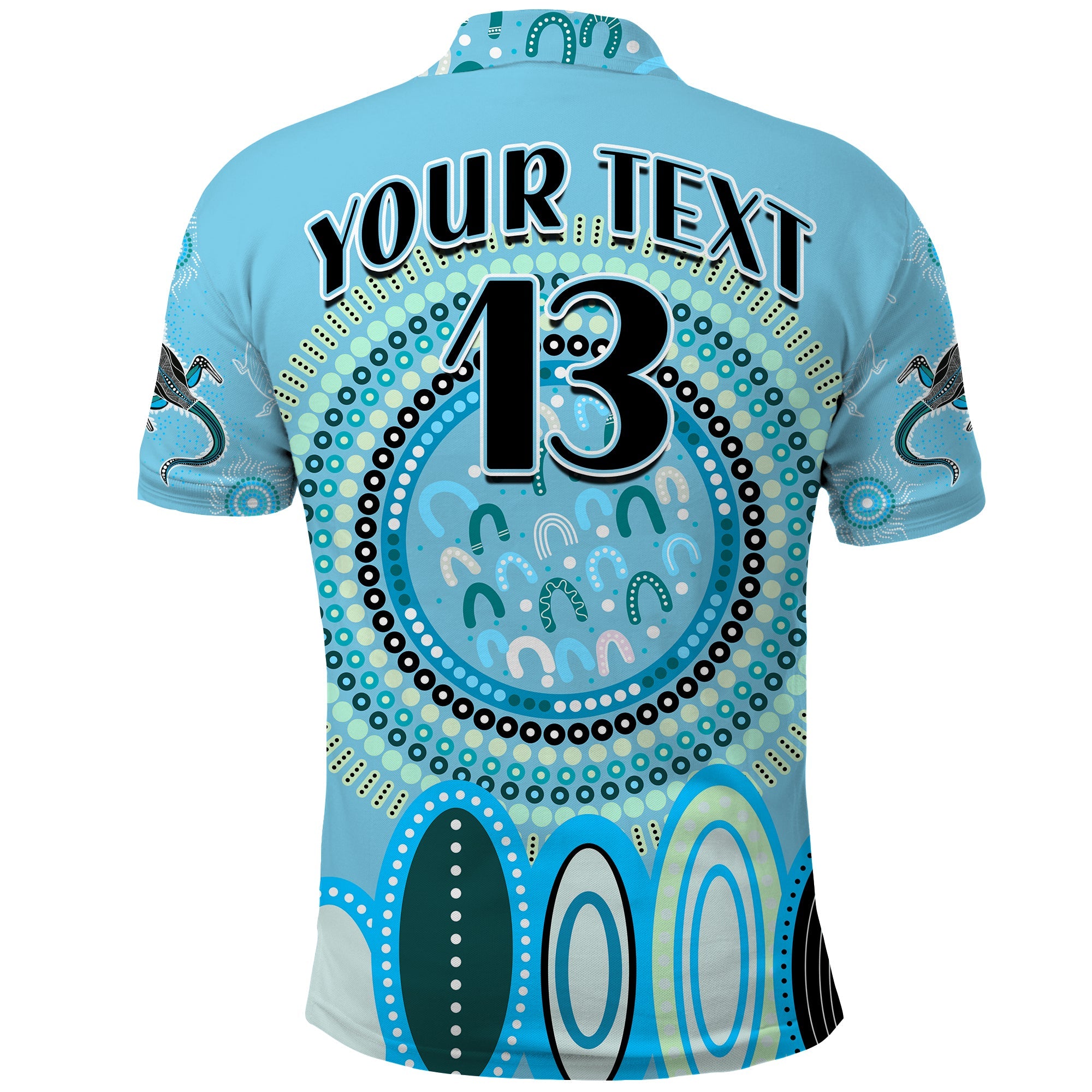 custom-text-and-number-aboriginal-stand-up-polo-shirt-circle-dot-with-lizard-version-blue